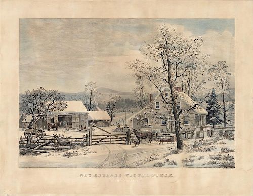 New England Winter Scene - Original Large Folio Currier & Ives Litho.