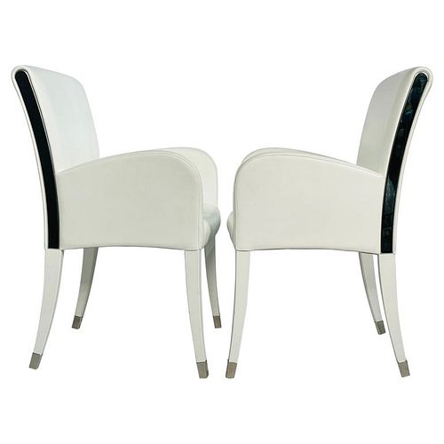 Pair of Elisa Armchairs embossed in White Leather by Fendi
