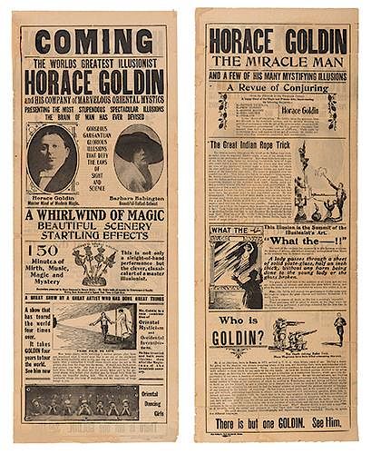 GOLDIN, HORACE (HYMAN ELIAS GOLDSTEIN). The World’s Greatest Illusionist. Horace Goldin.