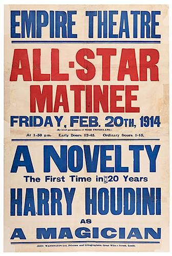 HOUDINI, HARRY (EHRICH WEISS). Houdini. All-Star Matinee.