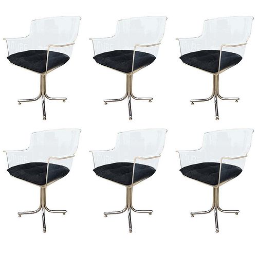 6 Lucite & Chrome Chairs by Leon Rosen for Pace Collection