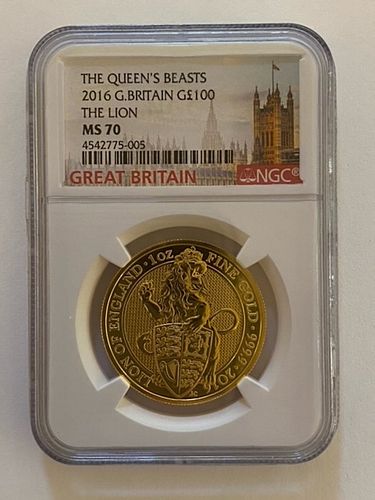 2016 QUEEN'S BEAST LION OF ENGLAND GOLD COIN PERFECT MS70 NGC