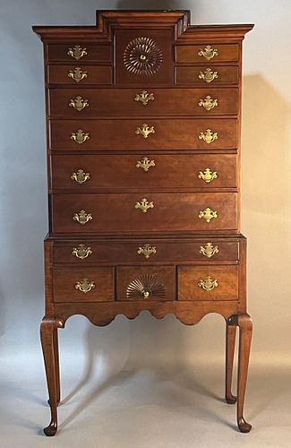Queen Anne Highboy w Rare Stepped Top Woodbury, CT