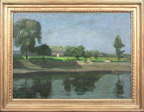 VIEW OF THE RIVER THAMES, BARNES OIL PAINTING