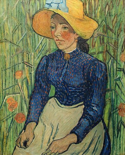 YOUNG PEASANT GIRL IN A STRAW HAT OIL PAINTING