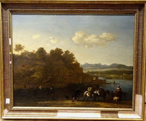  CLASSICAL LANDSCAPE CATTLE RIVER OIL PAINTING