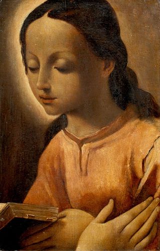 THE VIRGIN READING A PRAYER BOOK OIL PAINTING