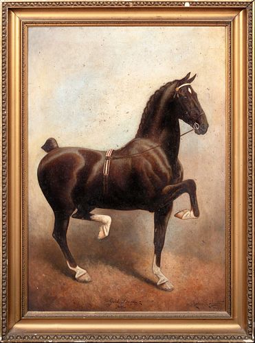  PORTRAIT OF A DRESSAGE HORSE "HACKNEY SIRE" OIL PAINTING