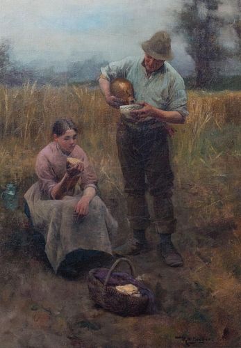 SCENE OF THE HARVESTERS LUNCH OIL PAINTING