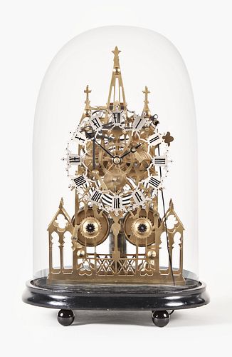 A good mid 19th century cathedral form skeleton clock attributed to Evans