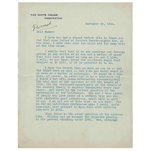 FDR Reelected as President Letter: &#39;I hate the fourth term&#39;