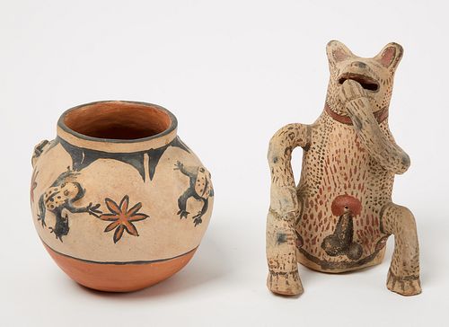 Native Pottery Jar and Bear Figure