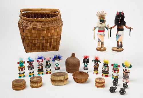 Lot of Native Baskets, Kachinas, and Mini Pots