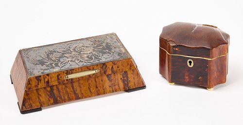 Antique Tortoise Dresser Box and Tea Caddy