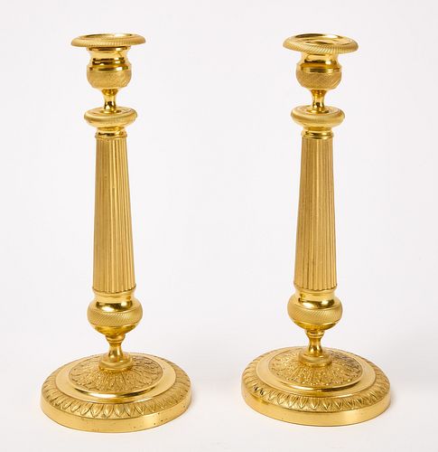 Pair of Neo-Classical Gilt Bronze Candle Sticks