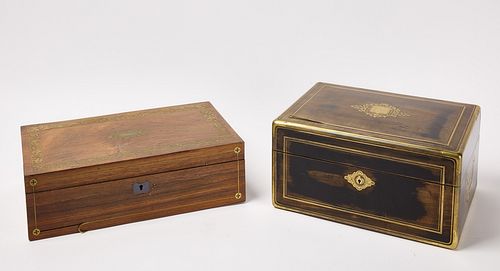 Two Brass Mounted Desk Boxes