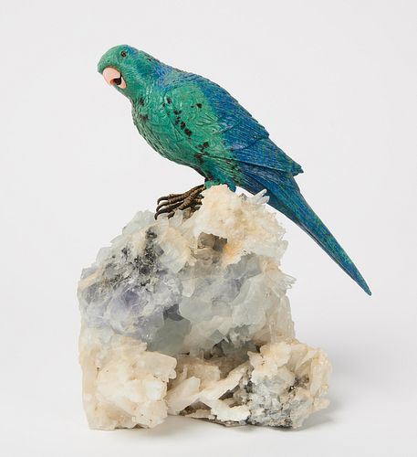 Azurite Parrot on a Quartz Base