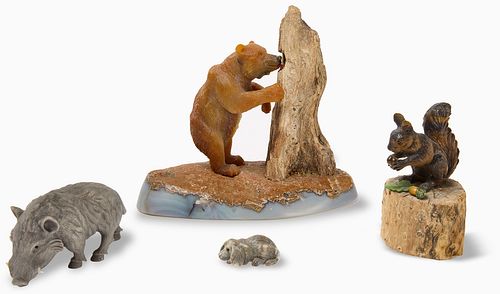Carved Mineral Squirrel, Bear, Boar, and Dog