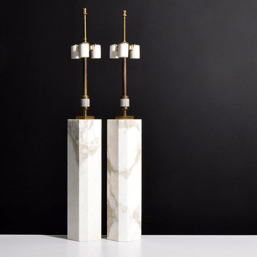 Pair of Marble Table Lamps, Manner of T.H. Robsjohn-Gibbings