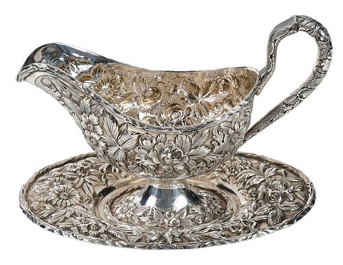 Kirk Repousse Sterling Gravy Boat and Underplate