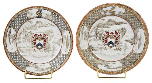 Pair of Chinese Export Porcelain Armorial Plates, Elwick