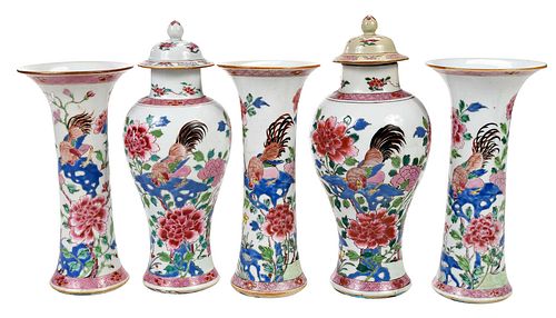 Five Piece Chinese Export Famille Rose Porcelain Garniture