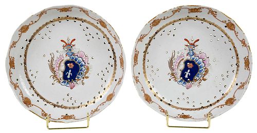 Pair of Chinese Export Porcelain Armorial Mazarines, De Wendt