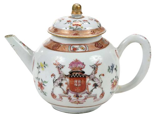 Chinese Export Porcelain Armorial Teapot, Verney and Heath