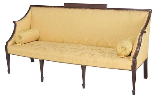 Fine New York Federal Mahogany Silk Damask Upholstered Sofa