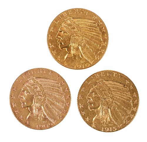 Three U.S. $5 Gold Coins