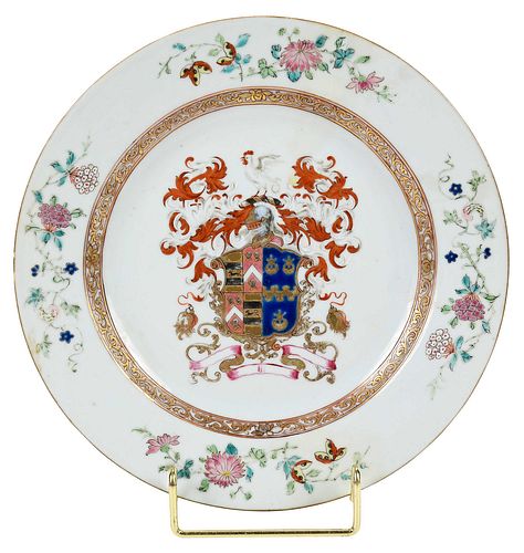 Chinese Export Porcelain Armorial Plate, Baker, Cholmley, and Bateman