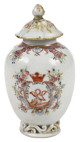 Chinese Export Porcelain Pseudo-Armorial Diminutive Lidded Vase