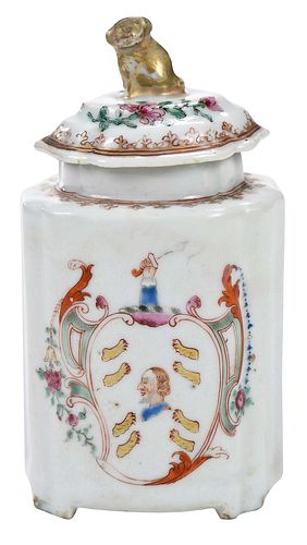 Chinese Export Porcelain Armorial Tea Caddy, Best
