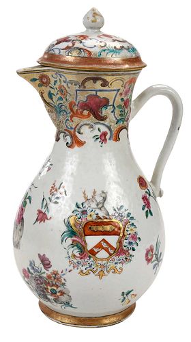 Large Chinese Export Armorial Porcelain Lidded Ewer, Legh