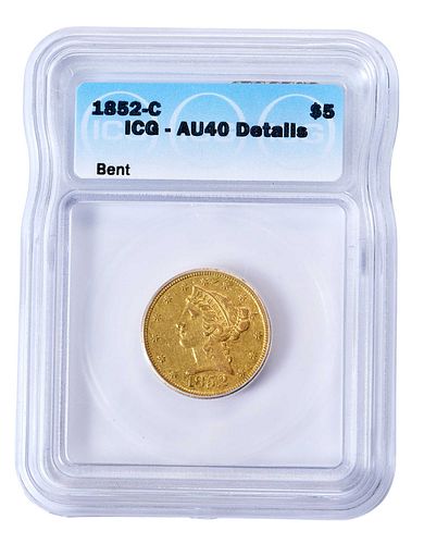 1852-C $5 Gold Coin, Charlotte Mint 