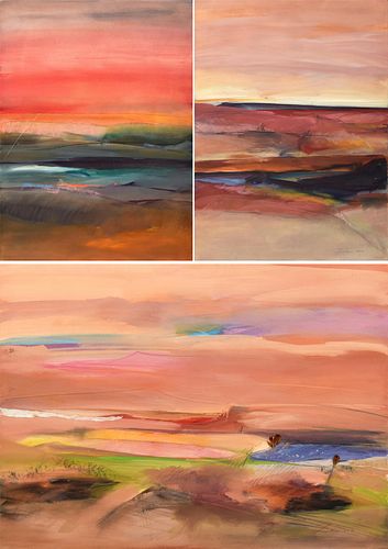 3 Marlene Lenker Landscape Paintings, Works on Paper