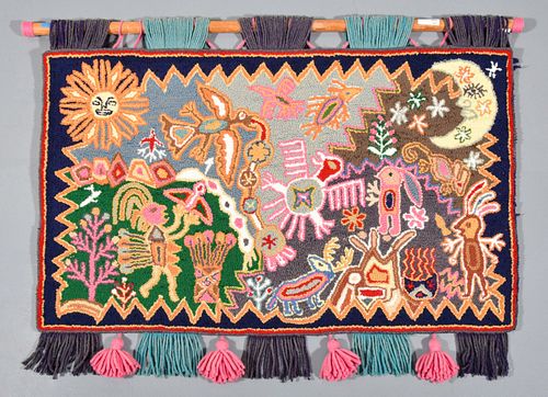Large Huichol Tapestry / Wall Hanging, 62"W