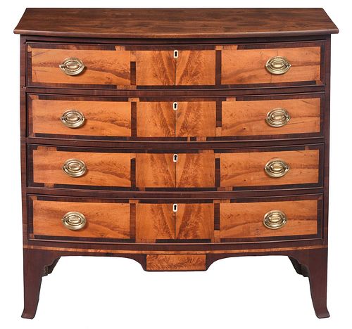 Portsmouth Federal Mahogany and Flame Birch Bowfront Chest of Drawers