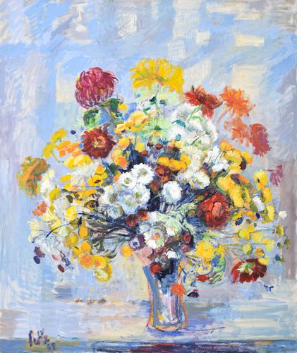 Marion Pike Painting, Floral Bouquet, 59"H