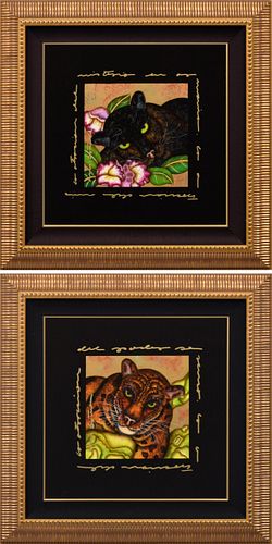 2 Luis Sottil Jungle Cat Paintings, Leopard & Panther