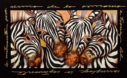Large Luis Sottil Zebra Painting, 49"W