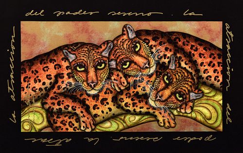Large Luis Sottil Leopard Painting, 49"W