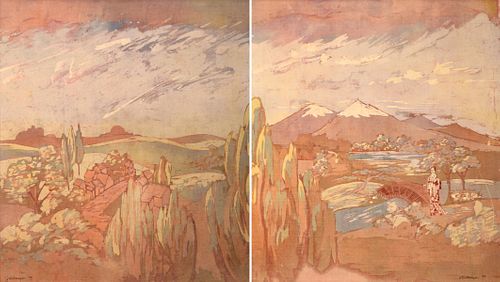 2 J. Wehmeyer Batik Paintings, Landscape