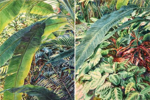 2 Susan Heideman Paintings, Tropical Foliage