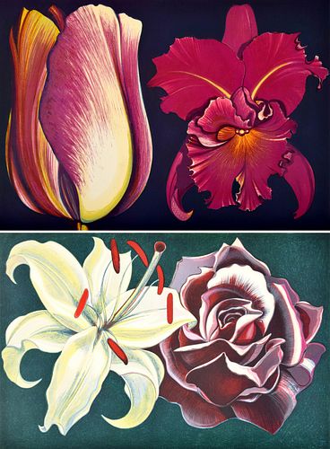 2 Lowell Nesbitt Flower Lithographs, Signed Editions