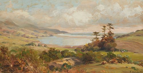 Thaddeus Welch (1844-1919), Morning by the water, 1899, Oil on canvas, 9.5" H x 17.5" W