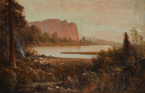 Thomas Hill (1829-1908), "Crescent Lake - Yosemite Valley," Oil on canvas, 20" H x 30" W