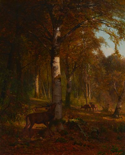 Thomas Hill (1829-1908), Deer in a landscape, 1872, Oil on canvas, 36" H x 29" W