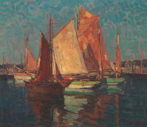 Edgar Alwin Payne (1883-1947), "Fishing Boats West Coast of France," Oil on canvas, 24" H x 28" W