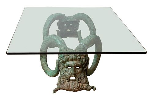 Classical Bronze and Glass "Satyr" Coffee Table